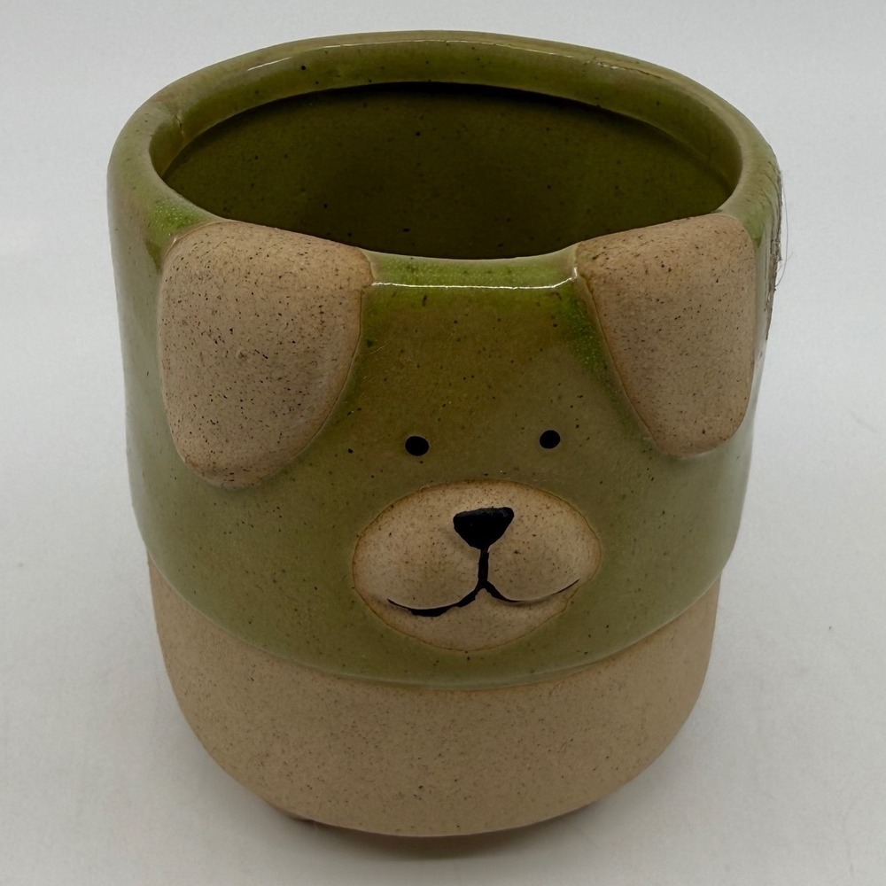 47th & Main Green Dog Face Ceramic Footed Mini Planter Pot 3.75 Inch